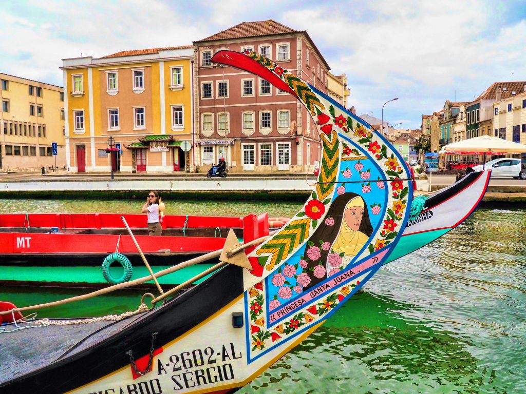 Close view to a moliceiro boat in Aveiro, known as the Portuguese Venice